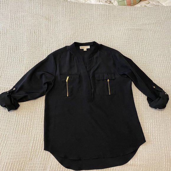 Michael Kors Black Zippered Pocket Blouse Medium - Picture 4 of 9